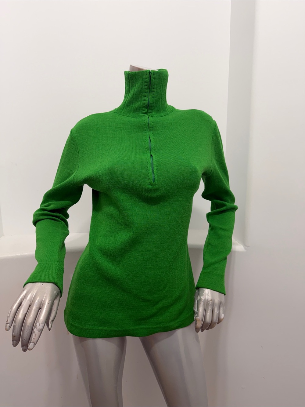 Vintage Ruth Matthews Design Italy Green Wool Blend Zip Turtleneck Sweater S